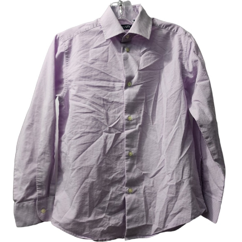 Chaps Stretch Dress Shirt‎ Lavender Check Button Down Long Sleeve M